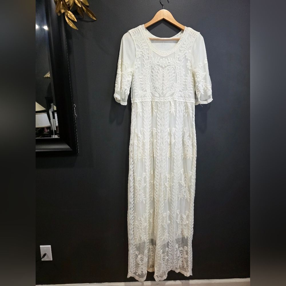 Orange Creek Lace Temple Ethereal Maxi Dress Women's M/L Elegant Romantic